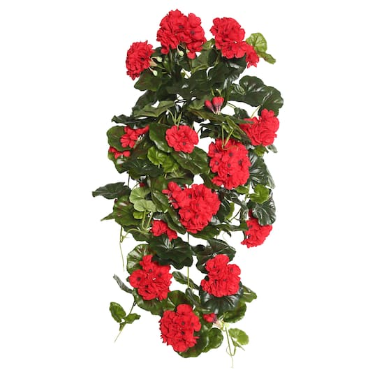 29" Red Artificial Polyester Geranium Hanging Bush By Vickerman | Michaels®